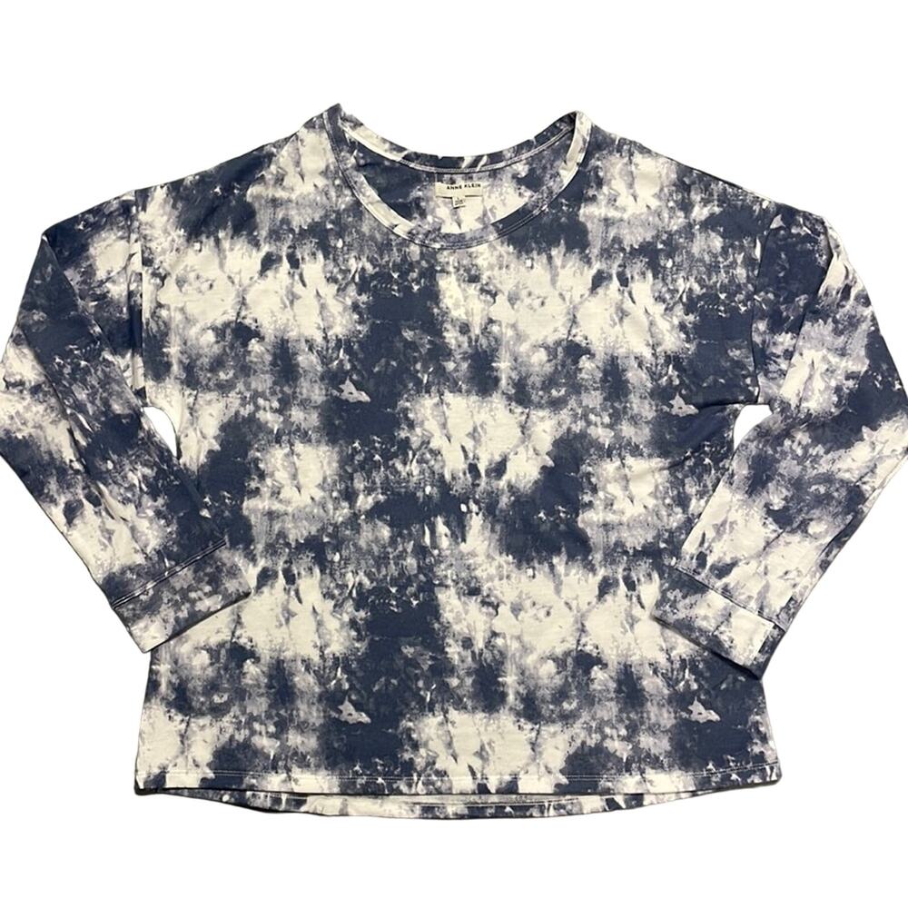 Anne Klein Blue and White Tie Dye Top Size Large
